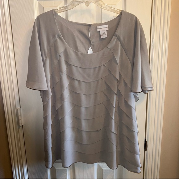 Soft Surroundings Tops - Soft Surroundings Tiered Ruffle Flare Sleeve Top Gray Grey XL